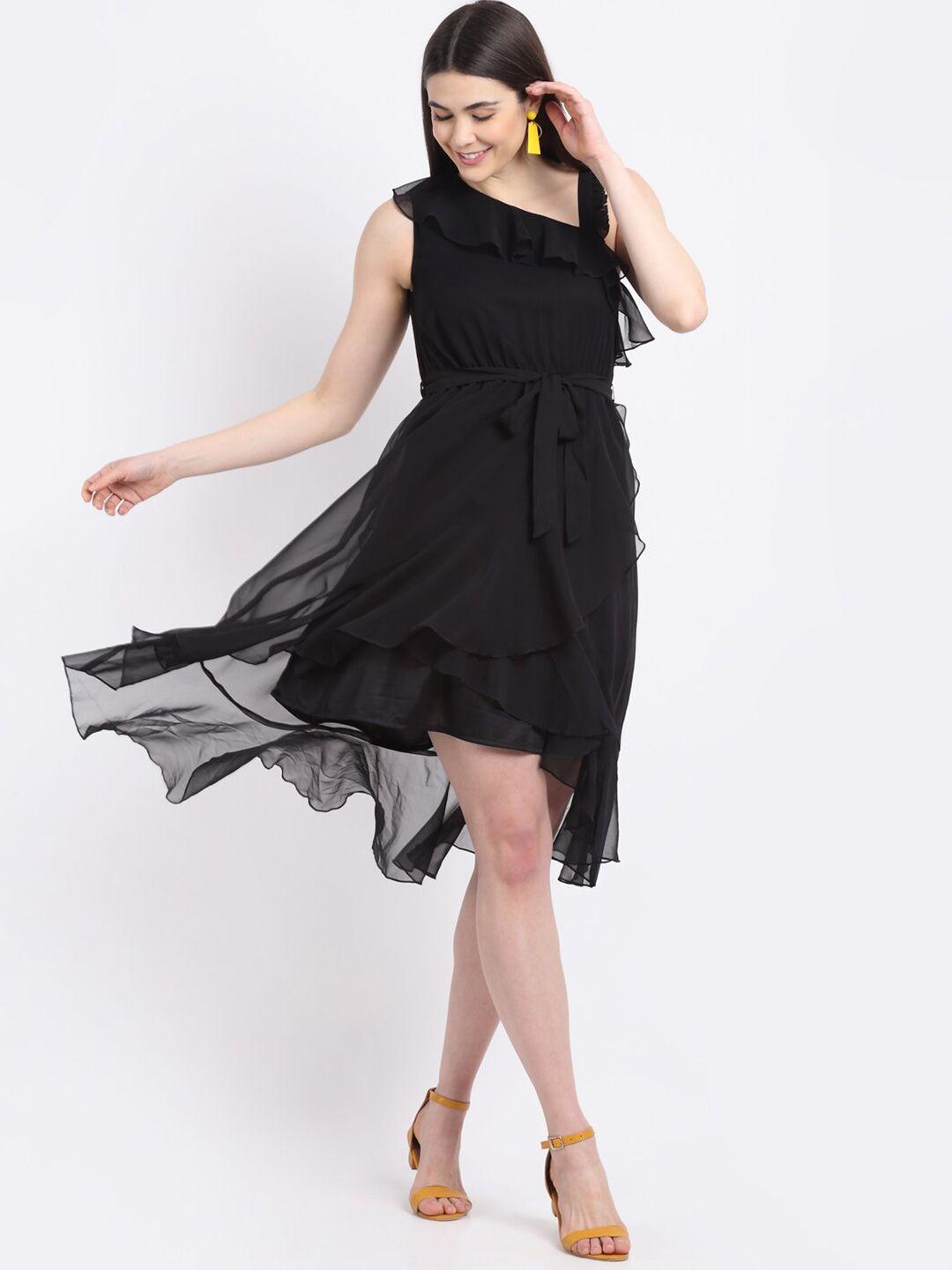 la zoire black one shoulder georgette dress