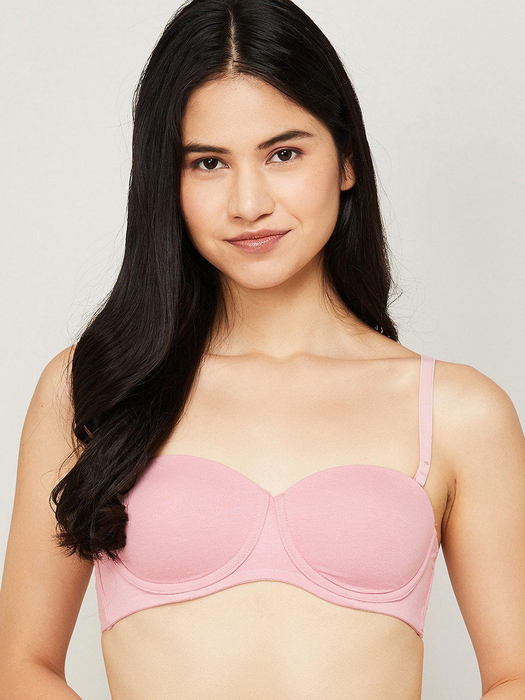 ginger by lifestyle women pink solid cotton bra underwired