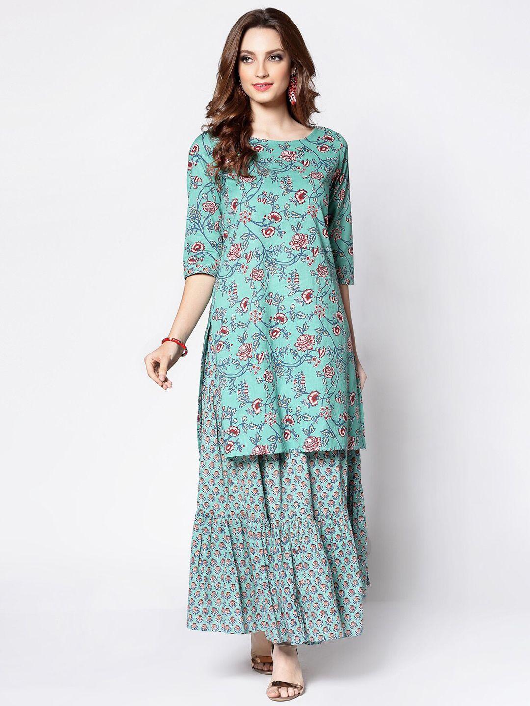 sera women blue floral printed kurta with palazzos