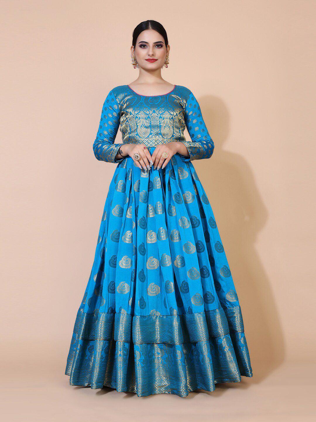 prenea turquoise blue ethnic motifs jacquard maxi dress