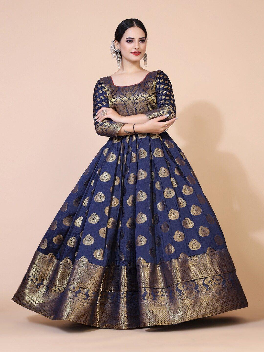 prenea navy blue ethnic motifs jacquard ethnic maxi dress