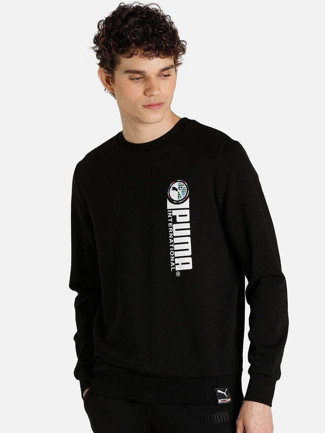 puma men black cotton international graphic crew sweatshirt