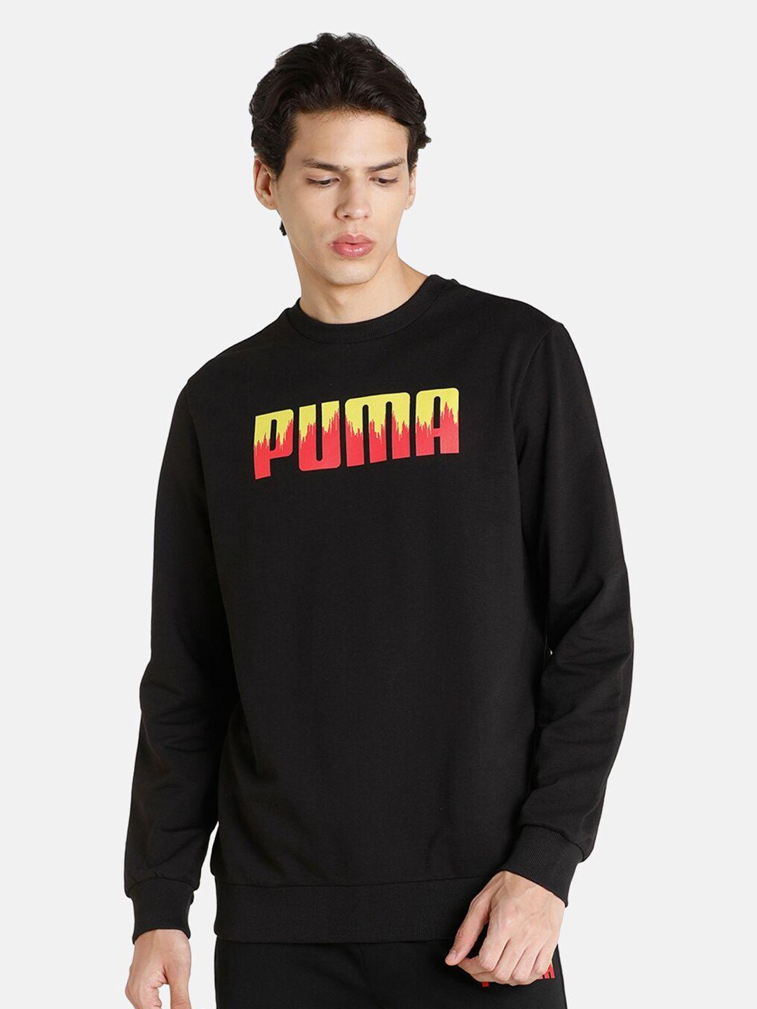 puma men black crew printed regular fit sweatshirt