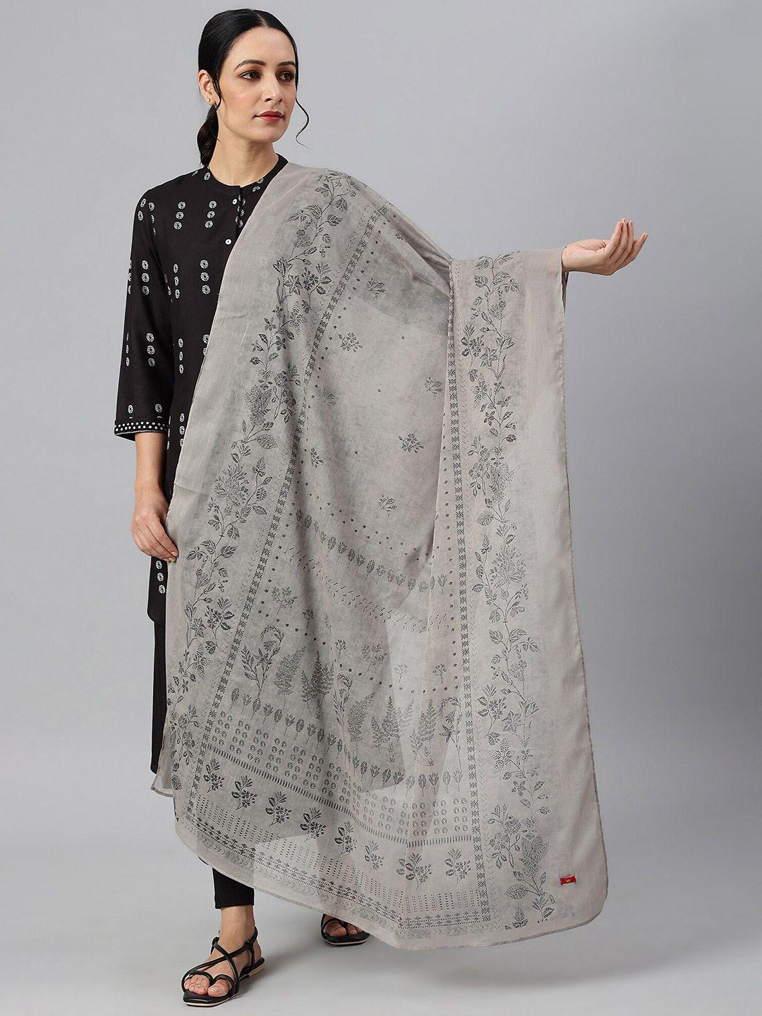 w women grey & black embroidered dupatta