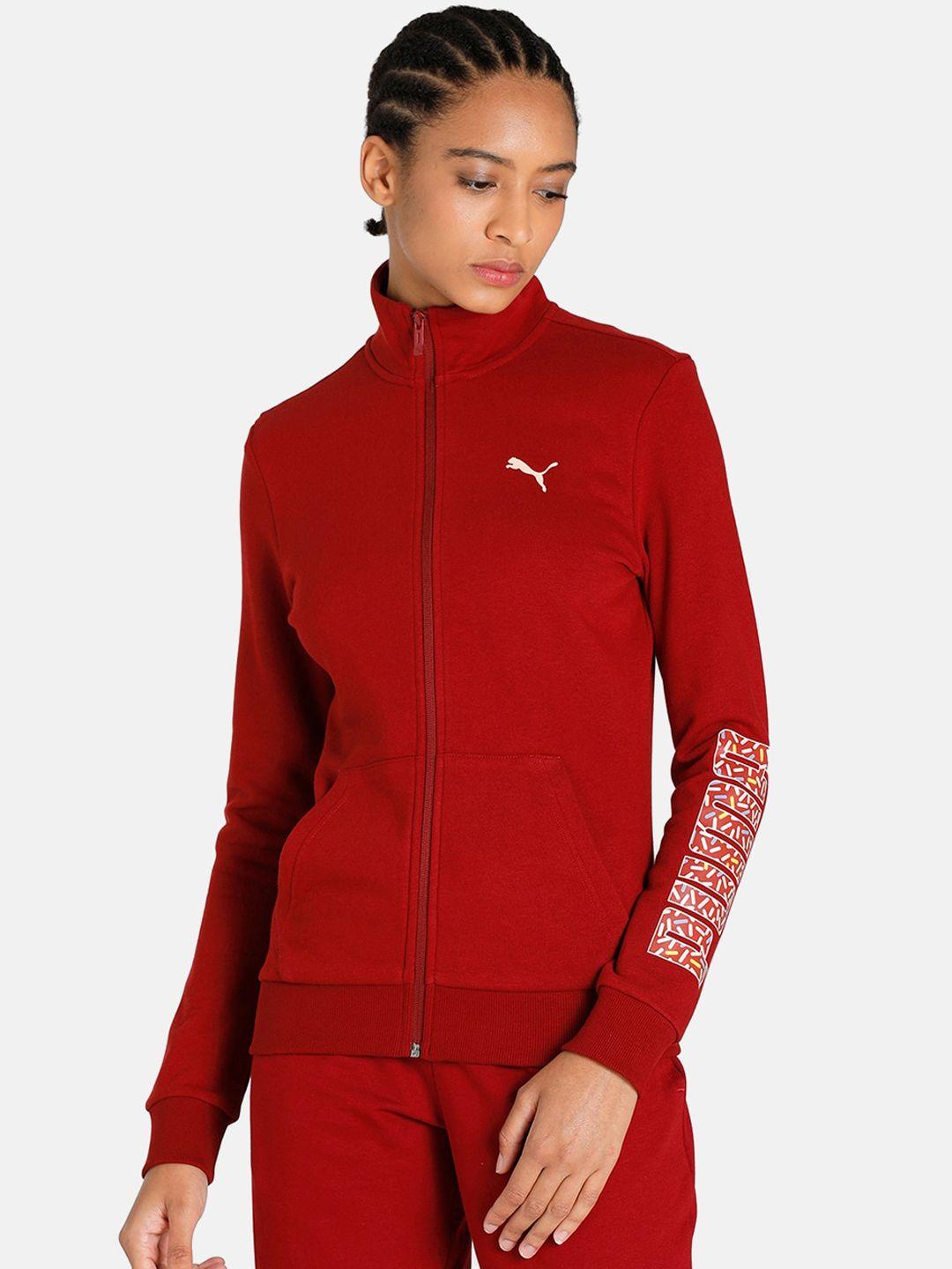 puma women red graphic sporty jacket