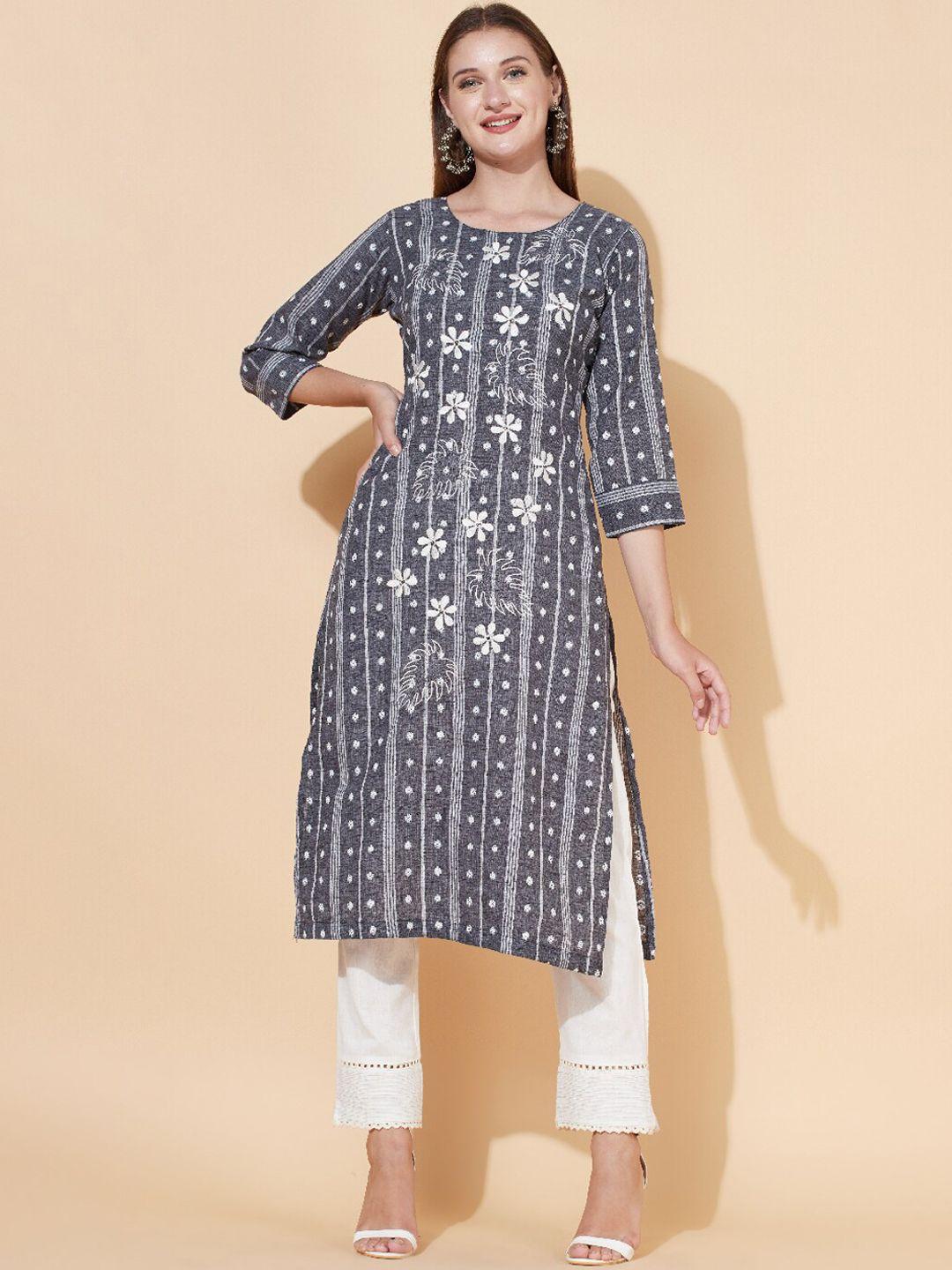 fashor women grey floral printed kurta