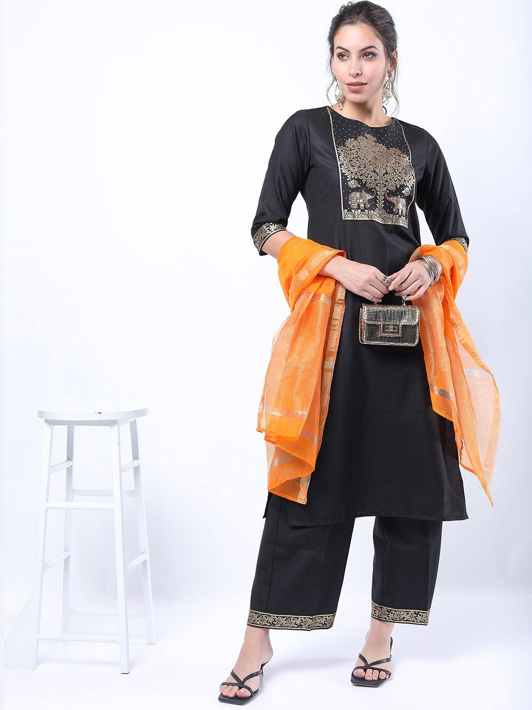 ketch women black kurta with palazzos & with dupatta