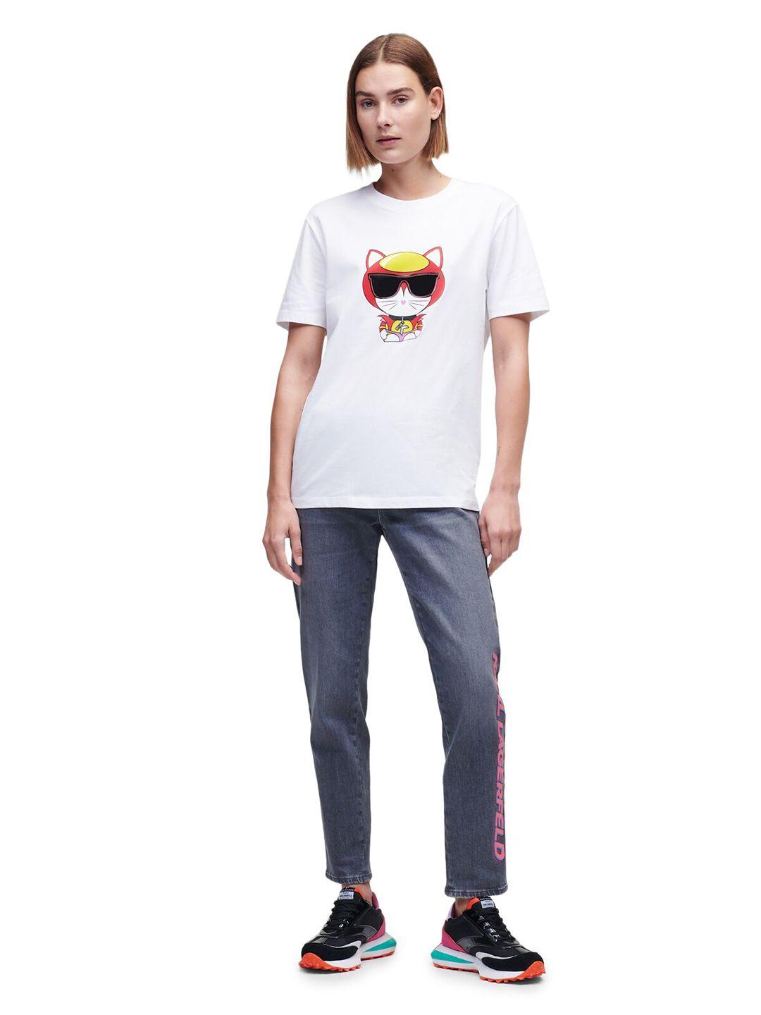 karl lagerfeld women white printed t-shirt