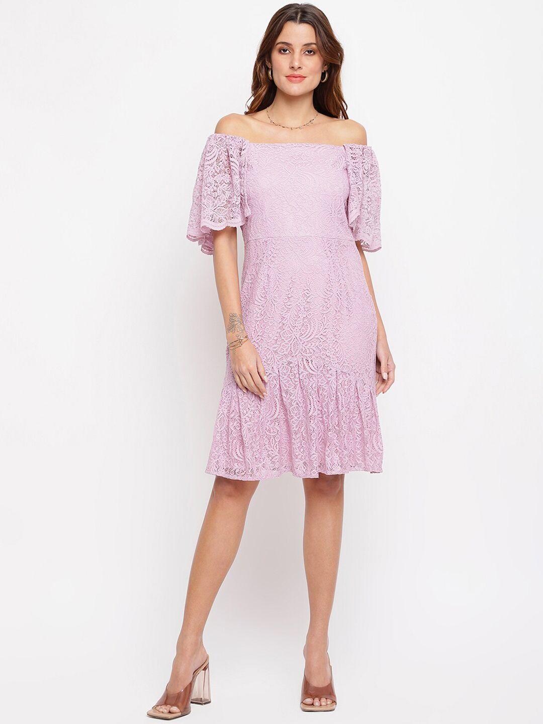 latin quarters women violet off-shoulder a-line dress