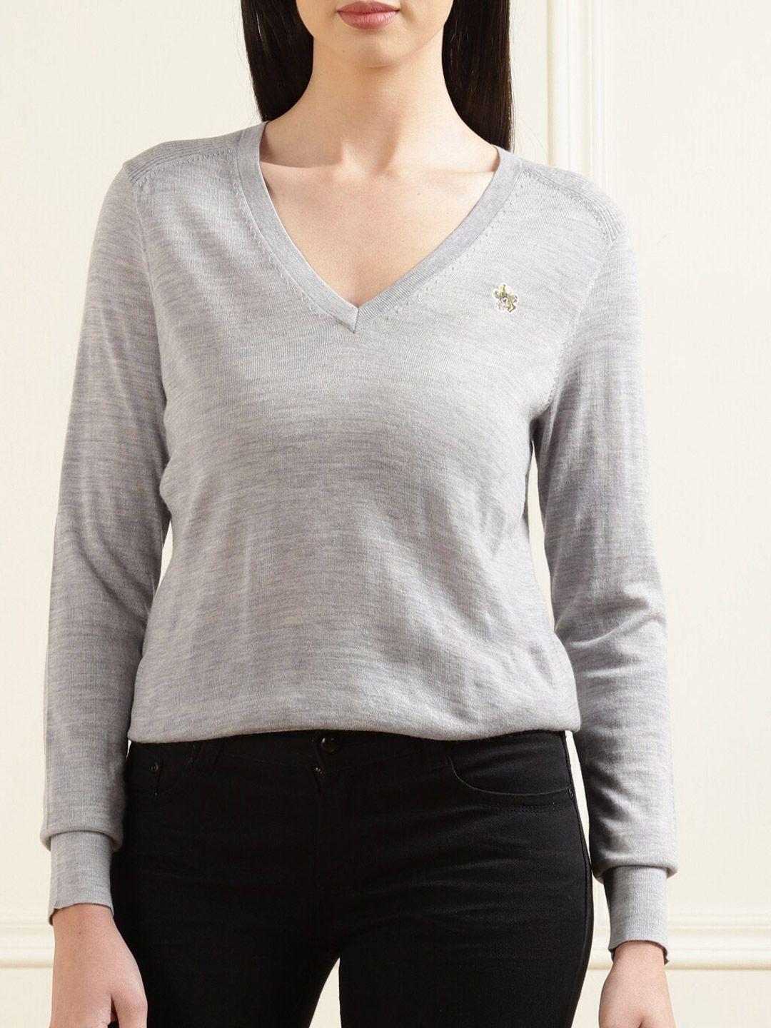 ted baker women grey solid wool pullover