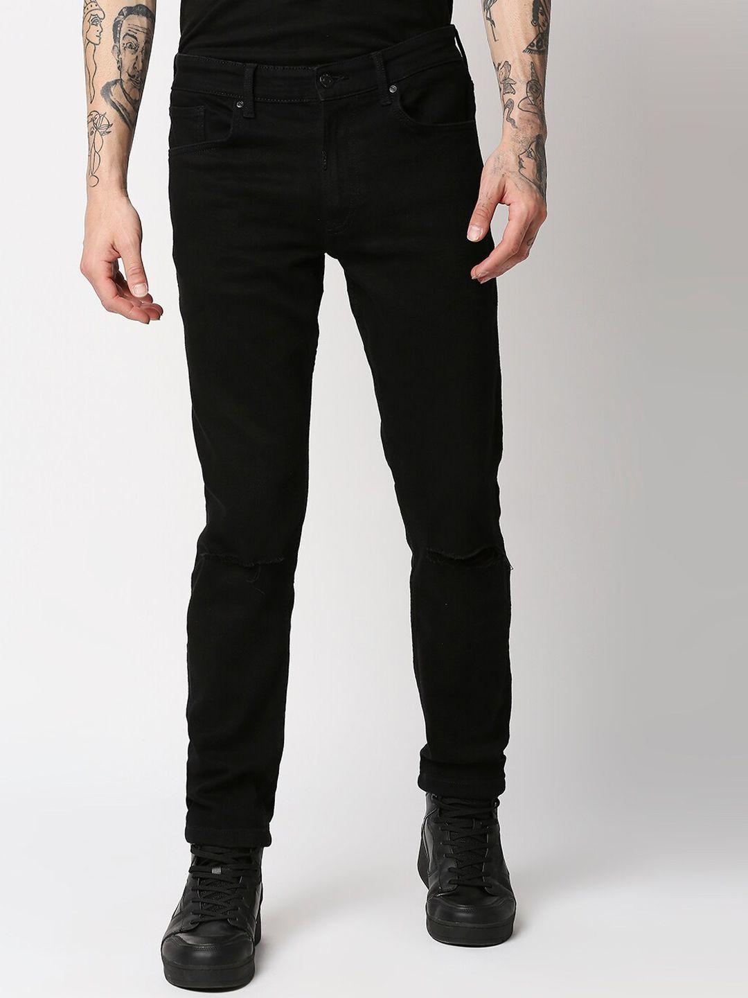 lovegen men black skinny fit slash knee stretchable jeans