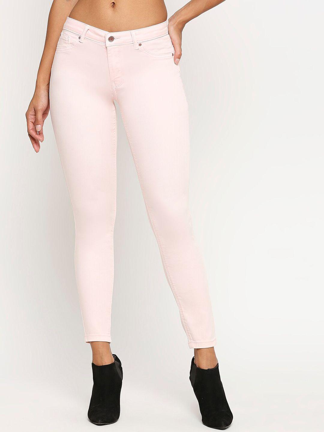 lovegen women peach-coloured skinny fit stretchable jeans