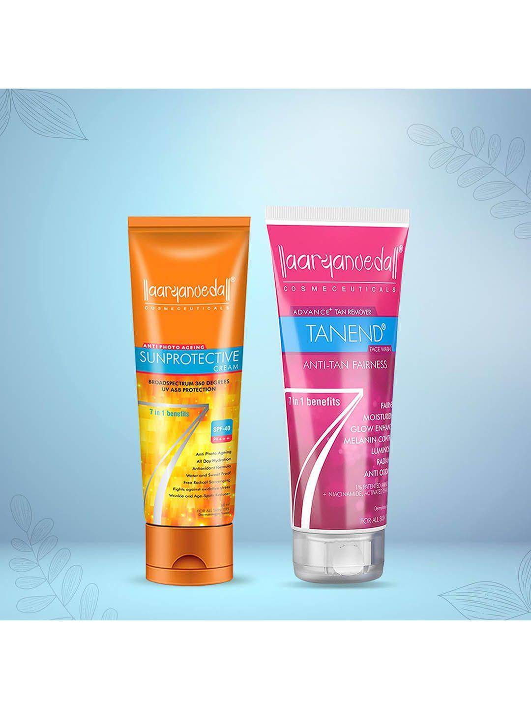 aryanveda sunscreen spf 40 pa+++ with tanend face wash for fairness & tan removal