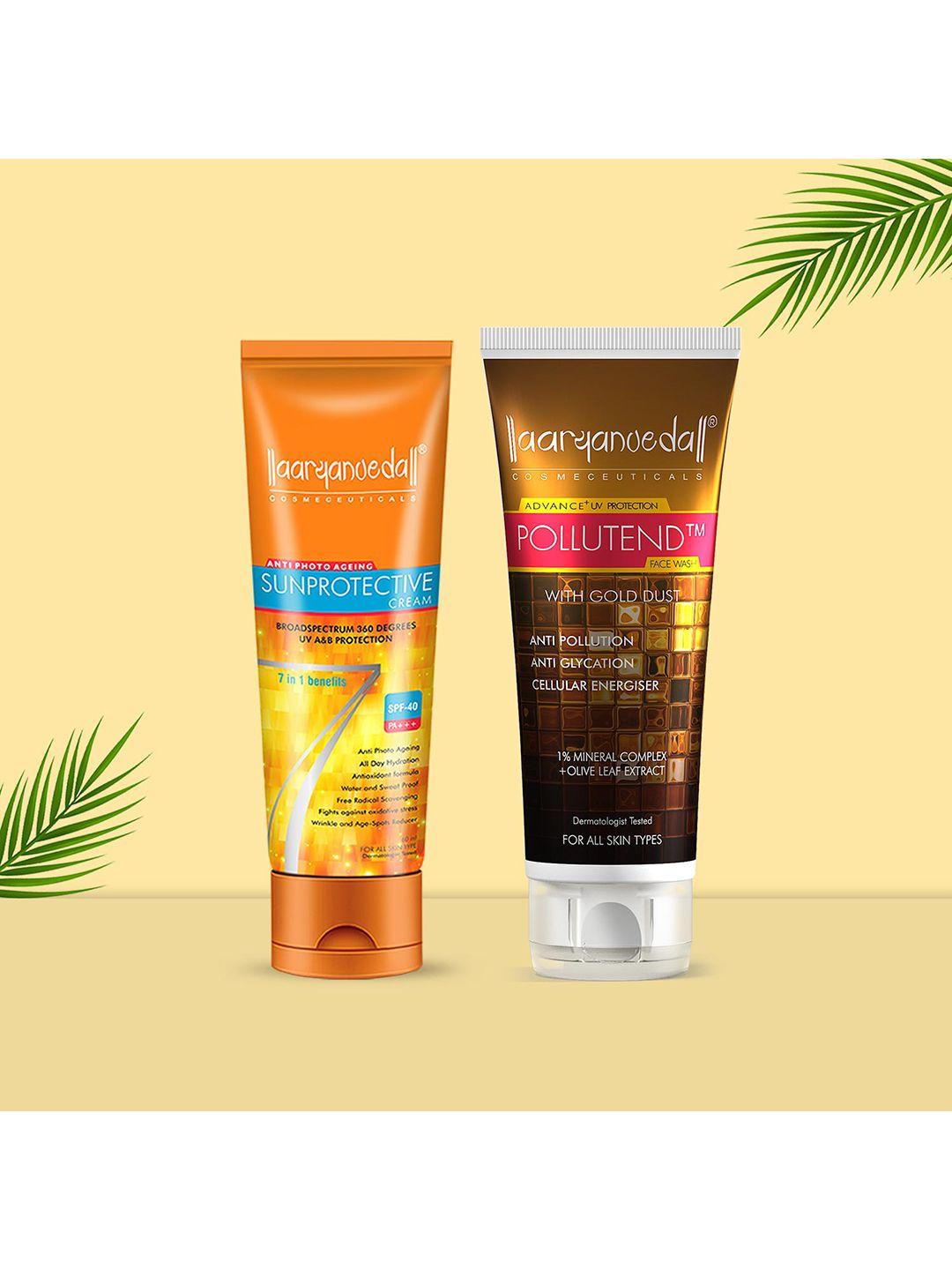 aryanveda sunscreen spf 40 pa+++ with pollutend face wash for sunprotective 120g each