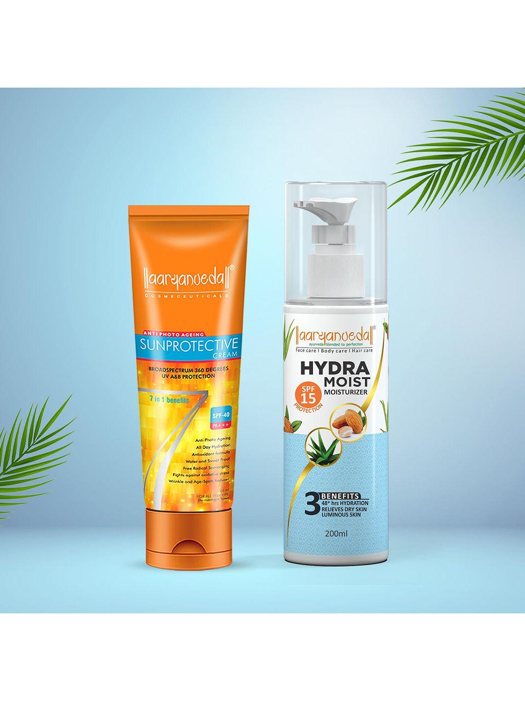 aryanveda sunscreen spf 40 pa+++ with hydra moisturizer spf 15 for sunprotective 260g each