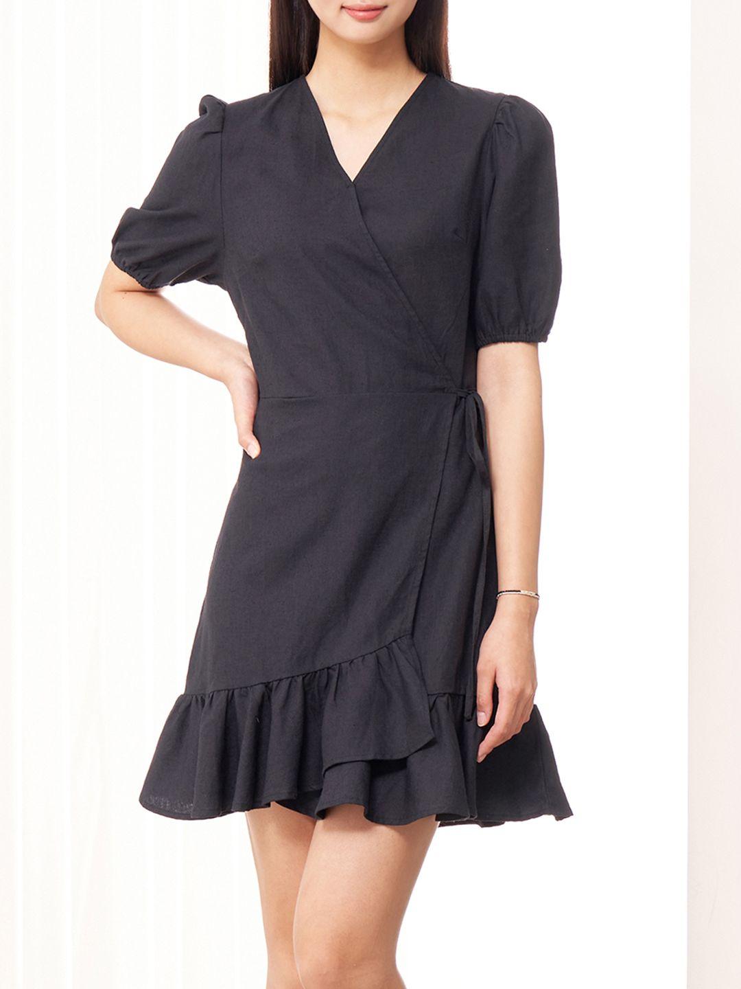 8seconds navy blue solid wrap dress