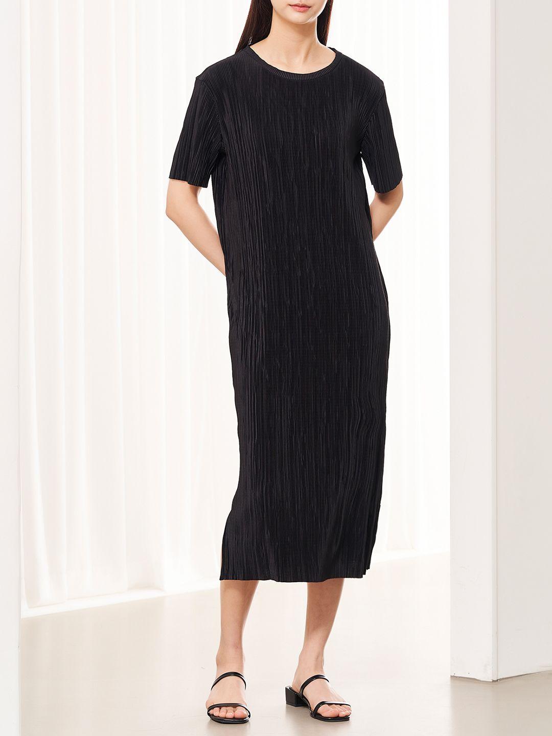 8seconds black striped velvet sheath midi dress