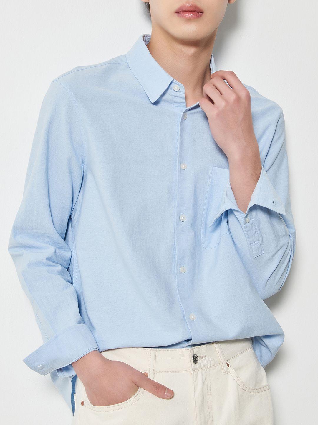 8seconds men blue solid casual shirt