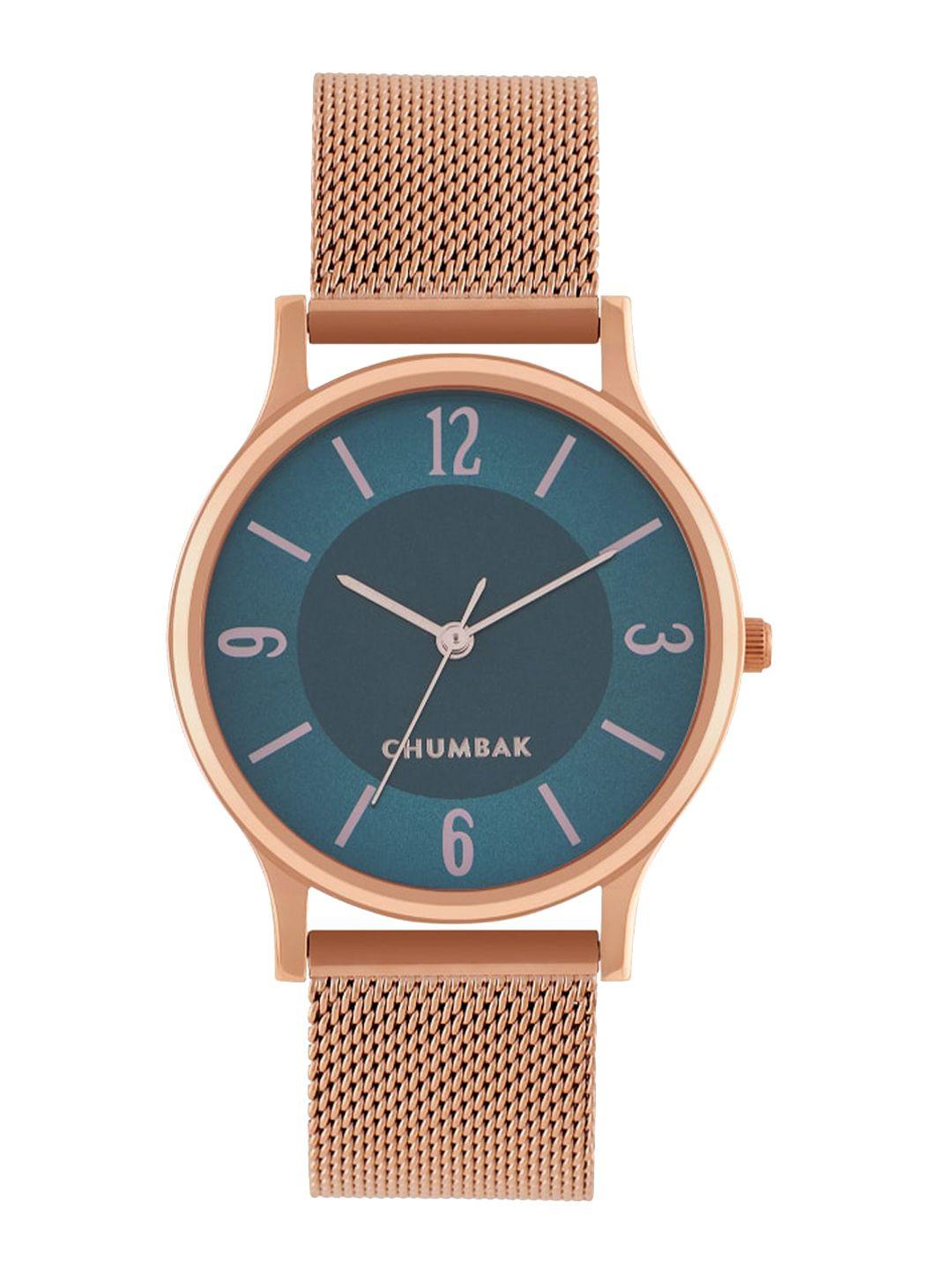 teal by chumbak women blue dial & rose gold-plated bracelet style analogue watch-8907605117329