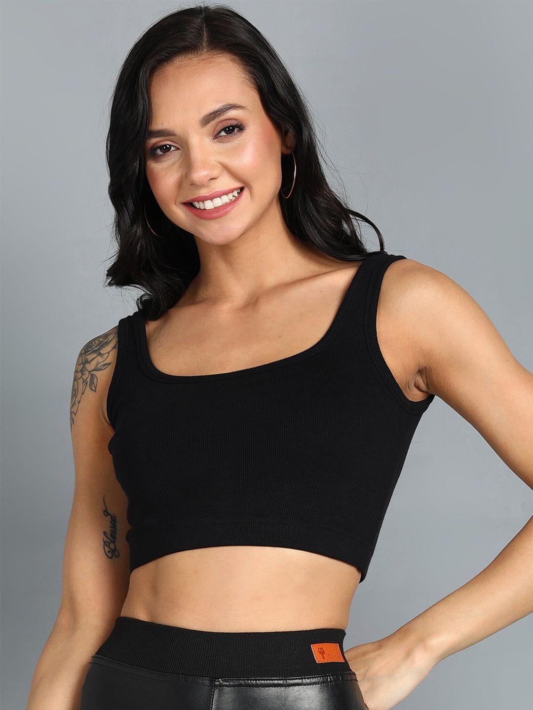 rock paper scissors black sleeveless scoop-neck crop top