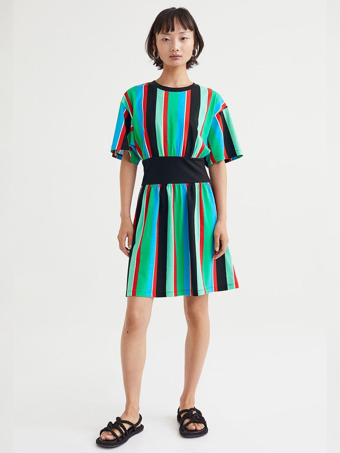 h&m women multicoloured striped cotton t-shirt dress