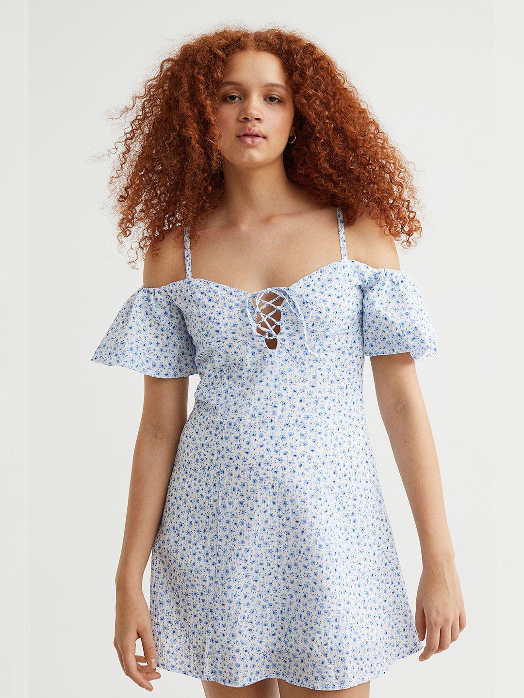 h&m blue cold shoulder lacing-detail dress