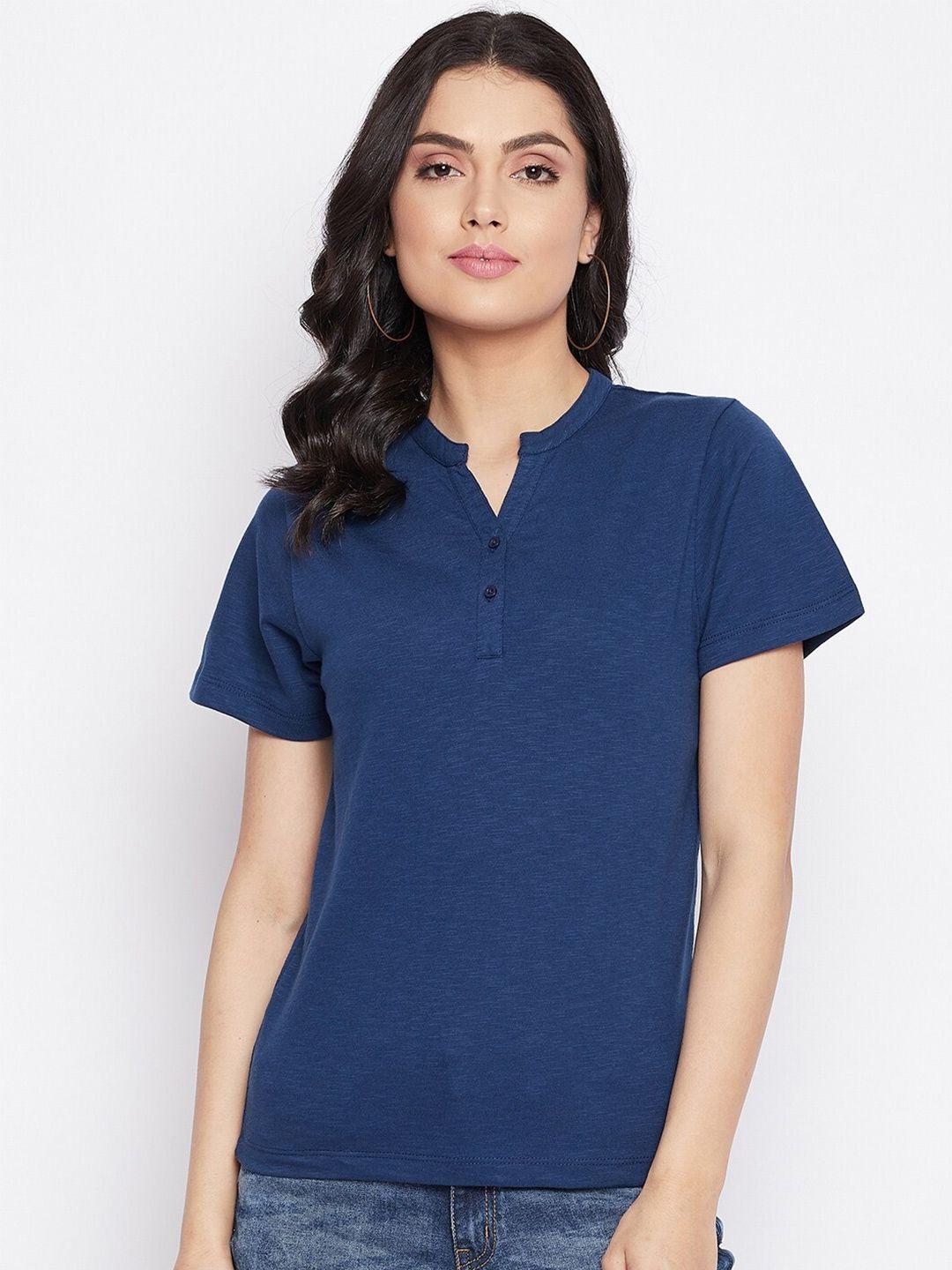 harbor n bay women blue mandarin collar t-shirt