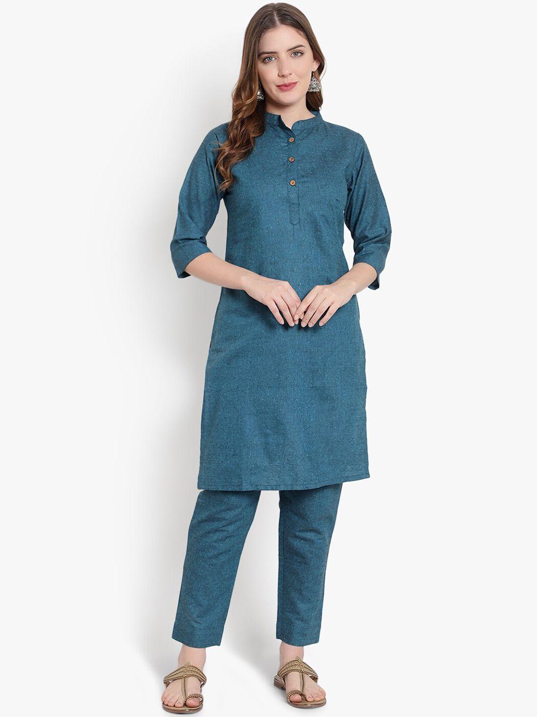 heemara women teal pure cotton kurta with trousers