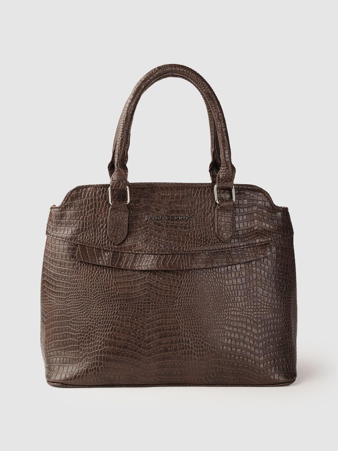 lino perros coffee brown croc textured structured shoulder bag