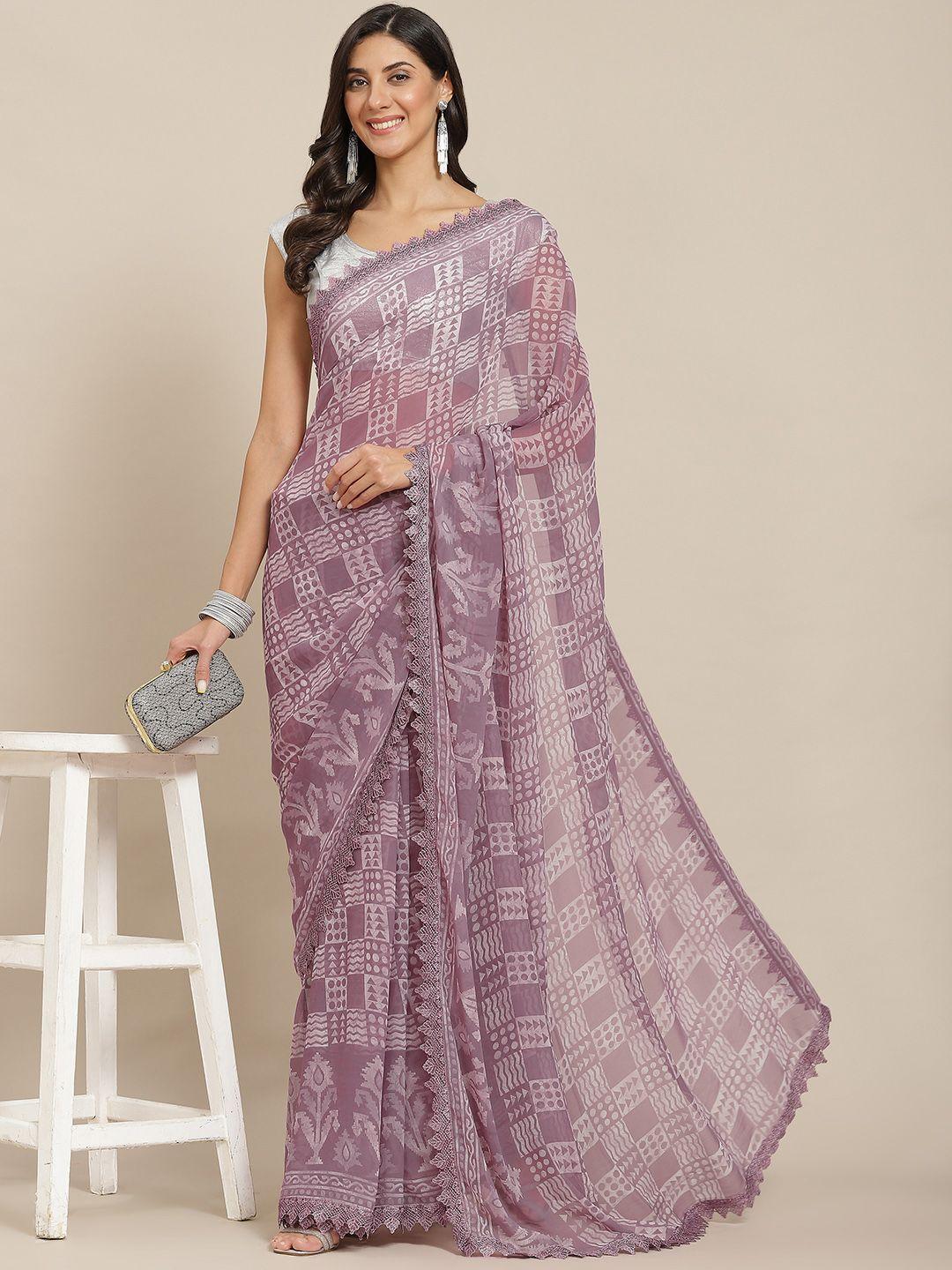 tikhi imli mauve batik saree with chikankari lace