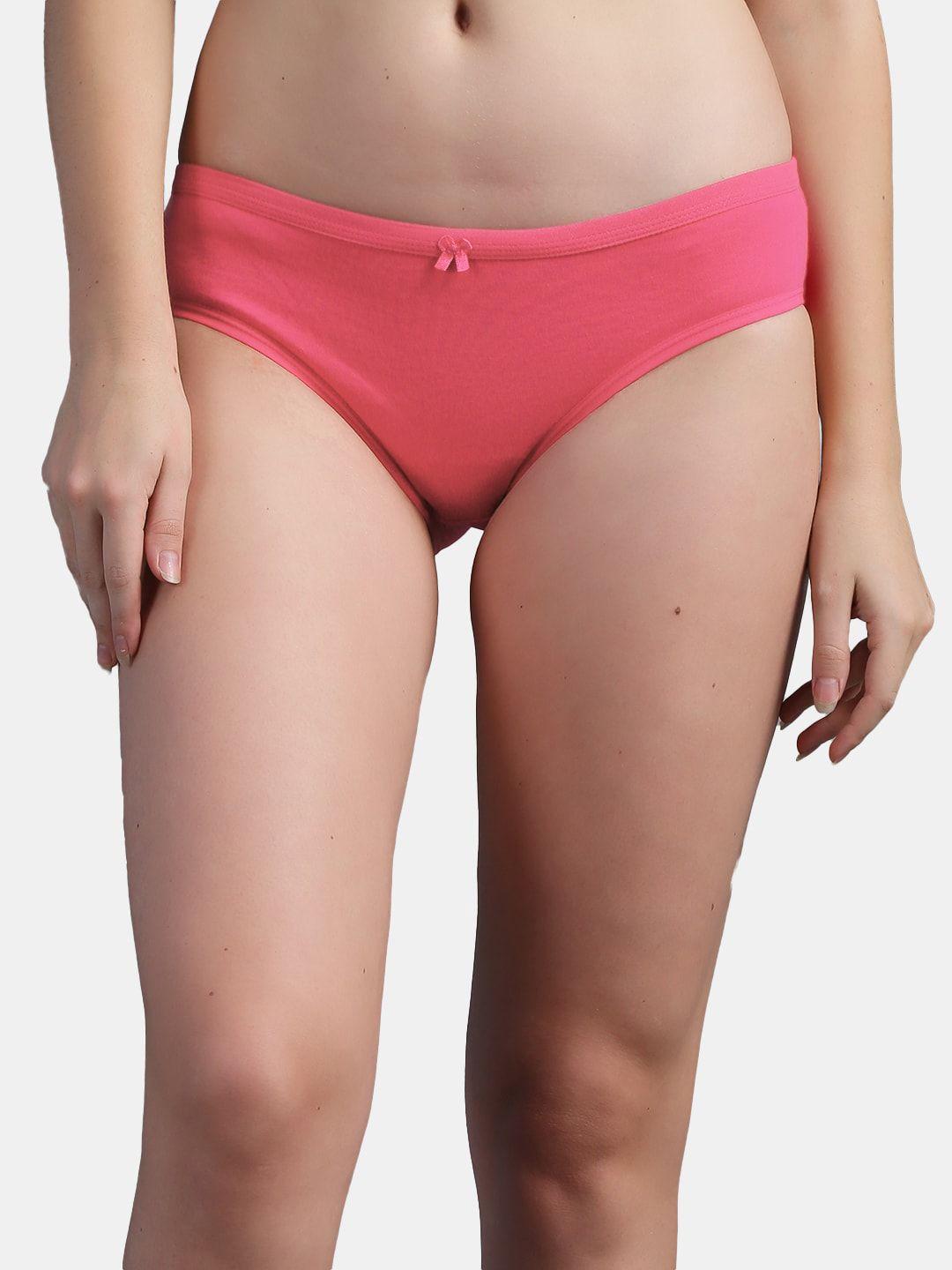 n-gal women coral pink solid cotton hipster briefs