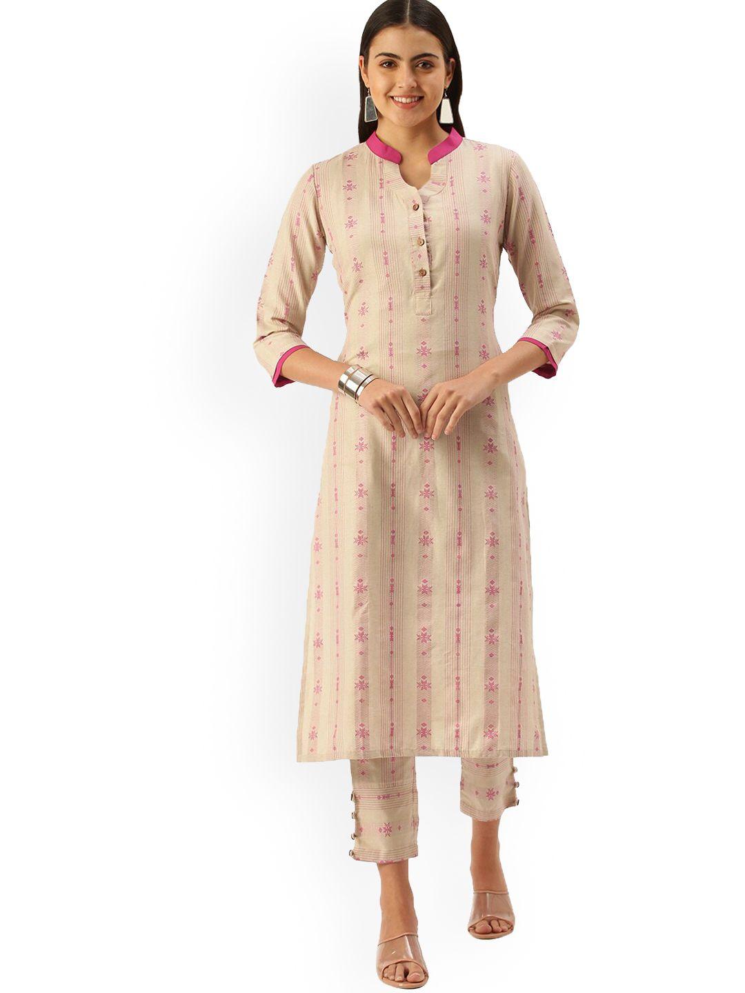 hritika women beige embroidered kurta with trousers