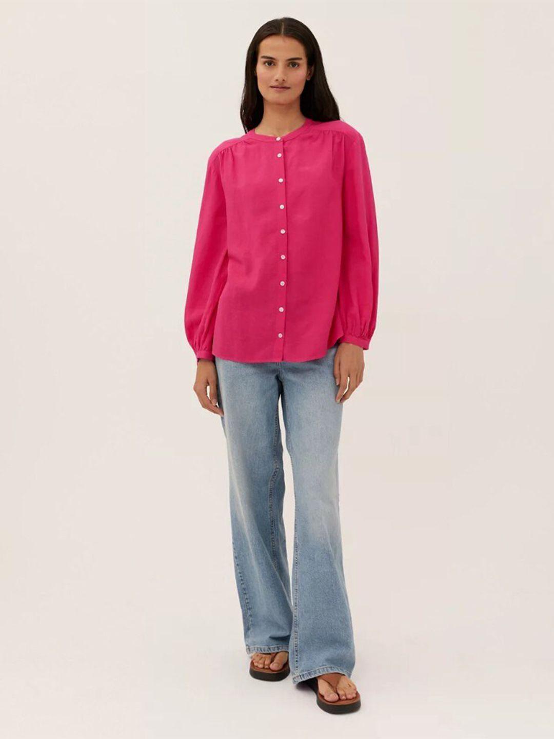 marks & spencer women fuchsia casual full cuffed sleeve shirt