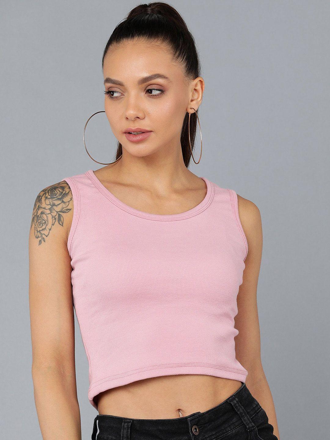 rock paper scissors pink crop sleeveless top