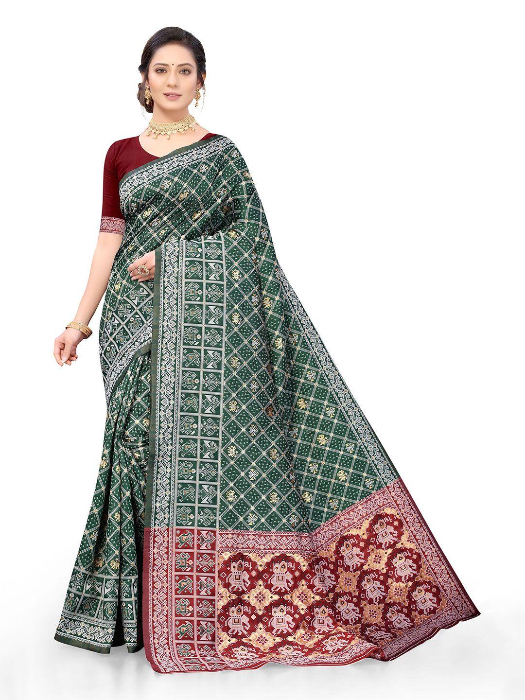 nimayaa green & red women woven design zari organza banarasi saree