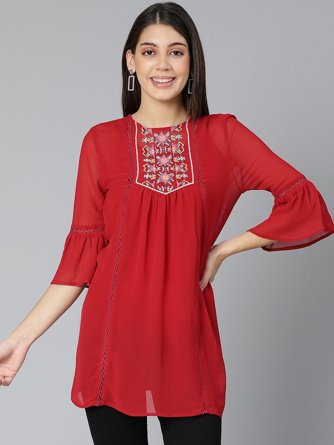 oxolloxo women red embroidered top