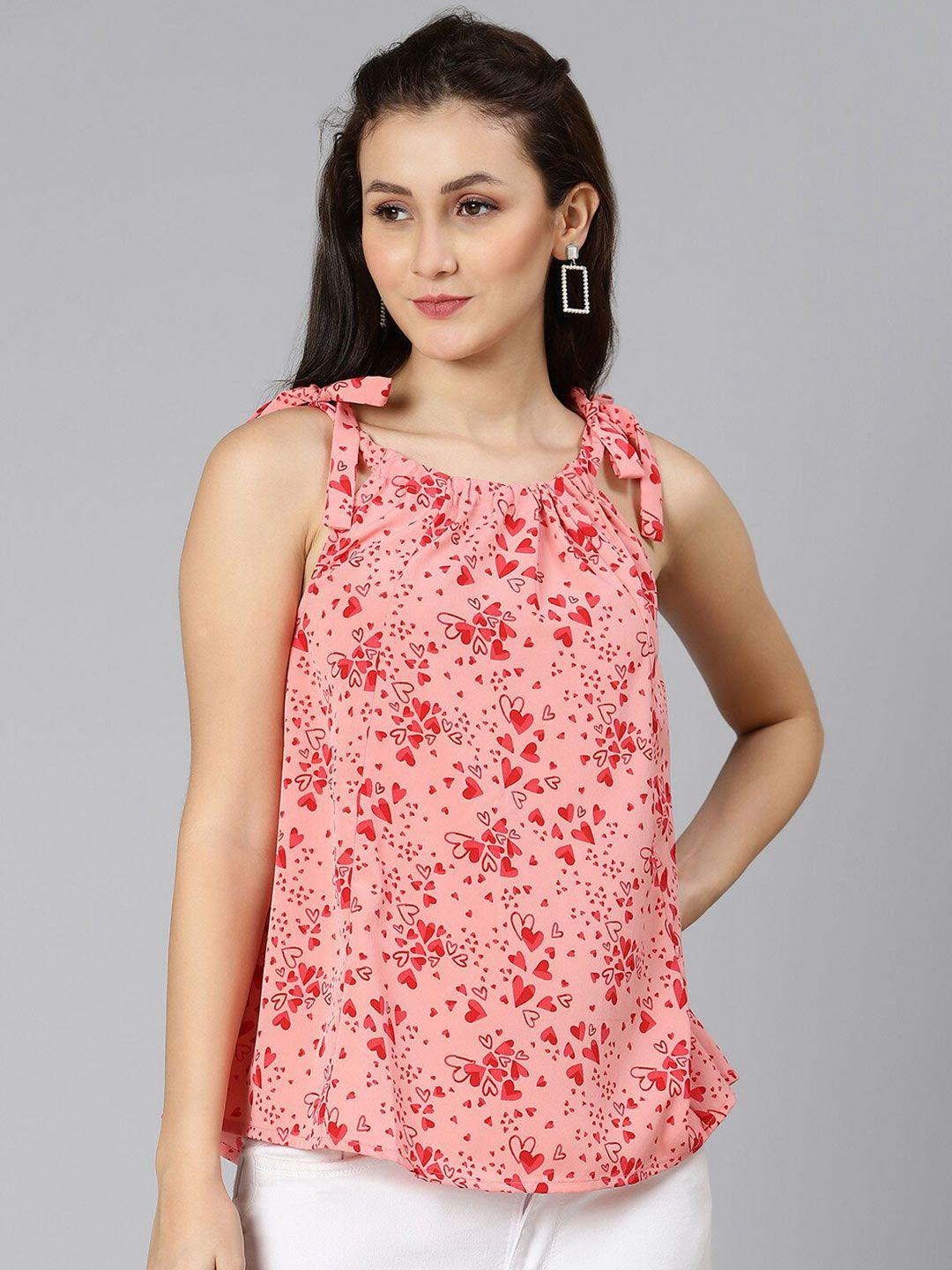 oxolloxo coral floral print tie up top