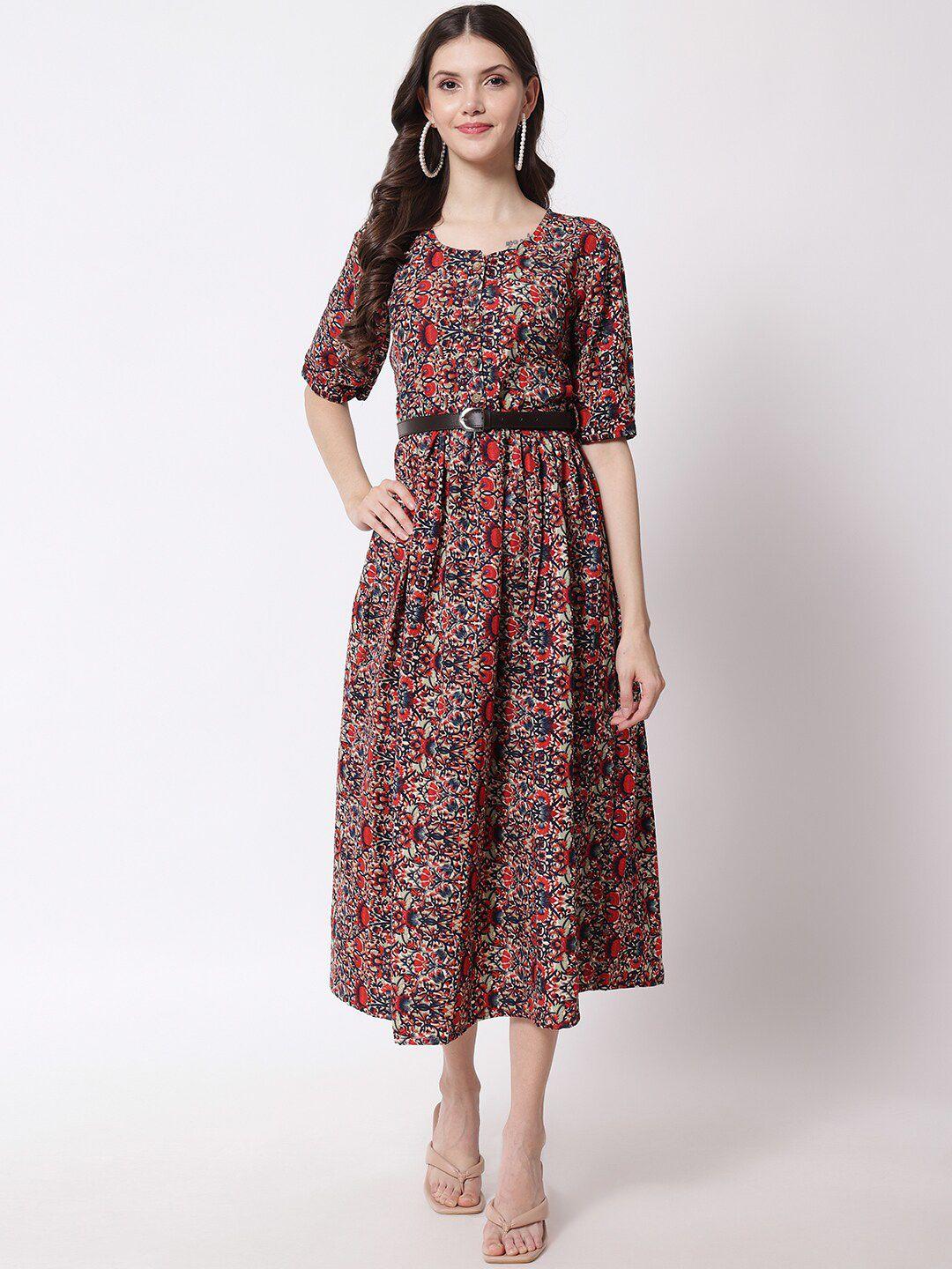 vaani creation maroon floral midi dress