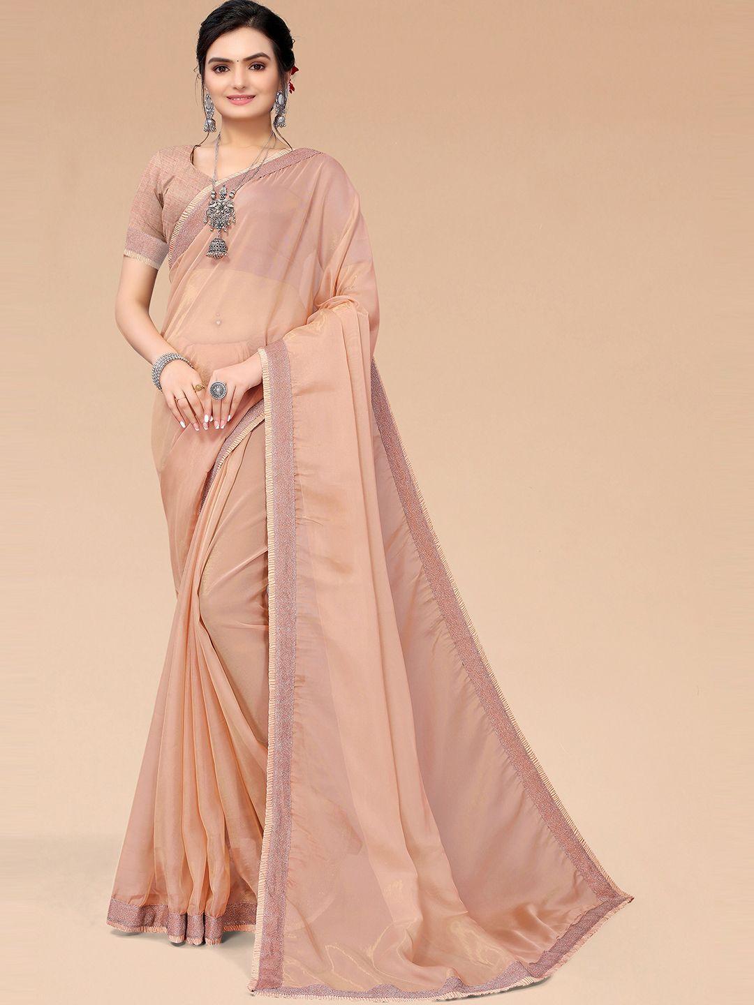 mitera women peach-coloured tissue saree  with unstitched blouse piece