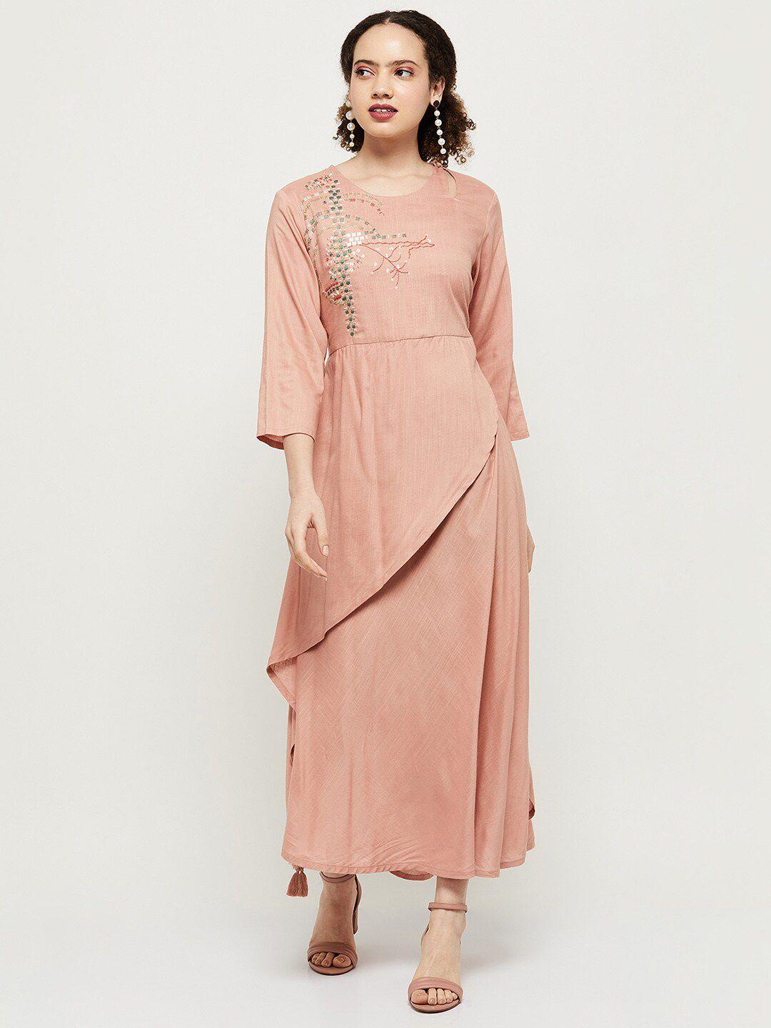 max peach-coloured floral embroidered maxi dress