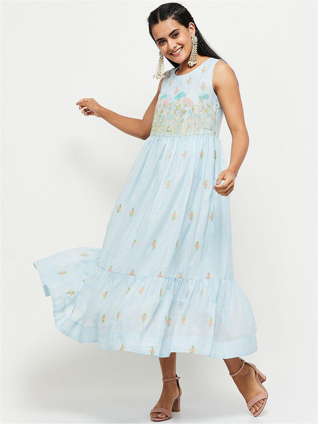 max blue floral embroidered dress