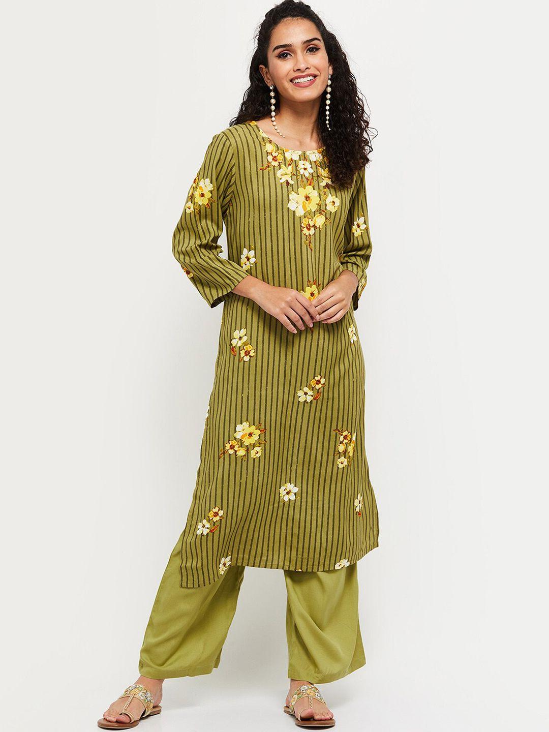 max women green striped kurta with palazzos