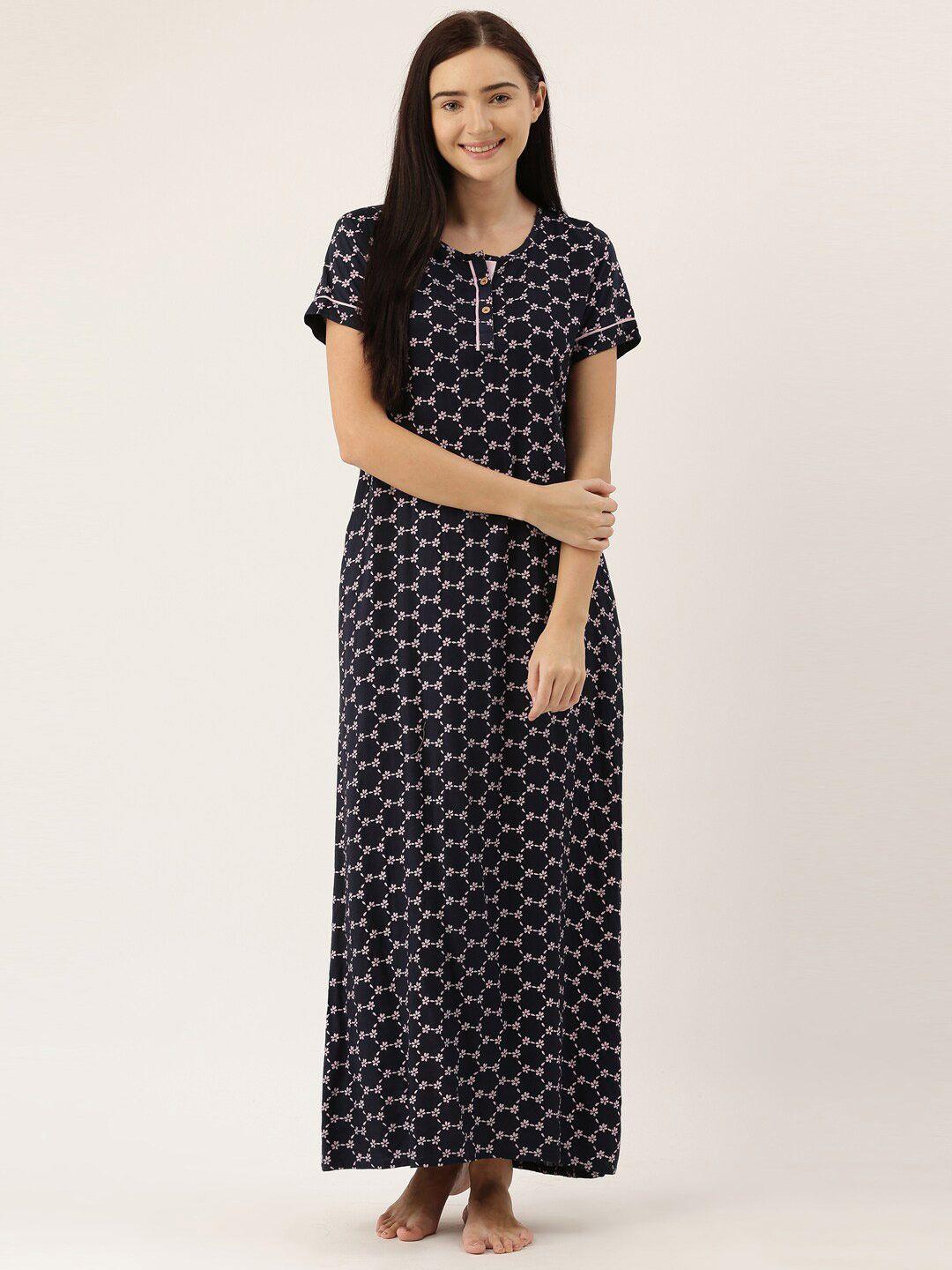 bannos swagger black printed maxi nightdress