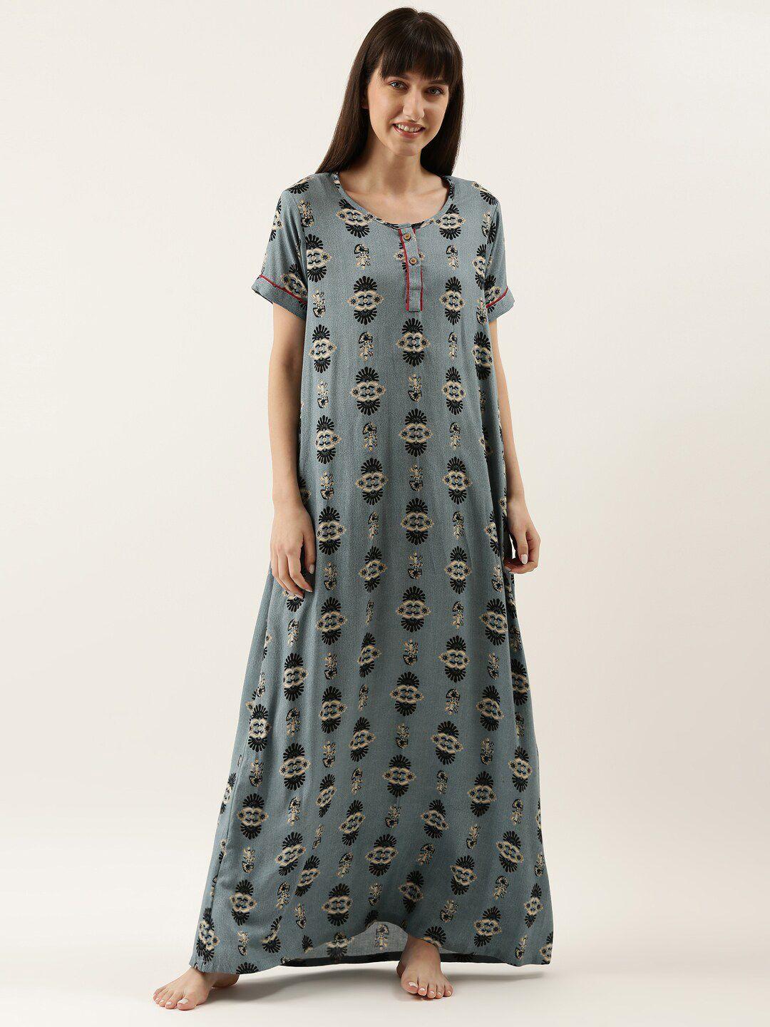 bannos swagger blue printed maxi nightdress