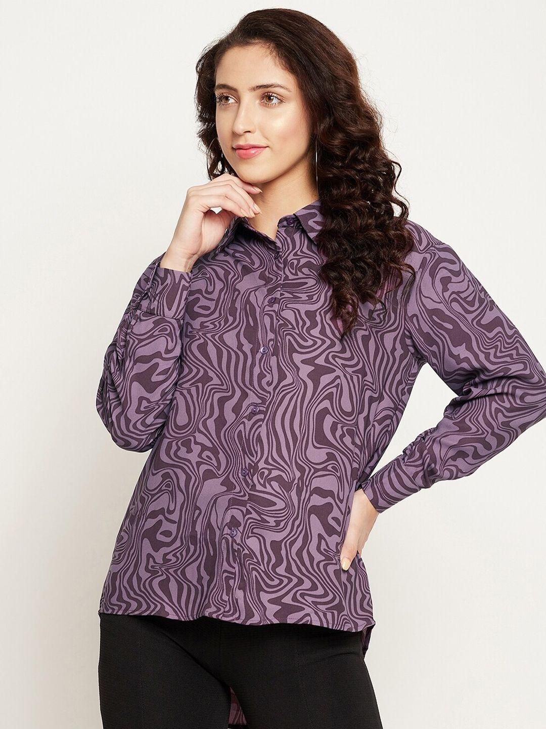 madame women purple printed casual shirt