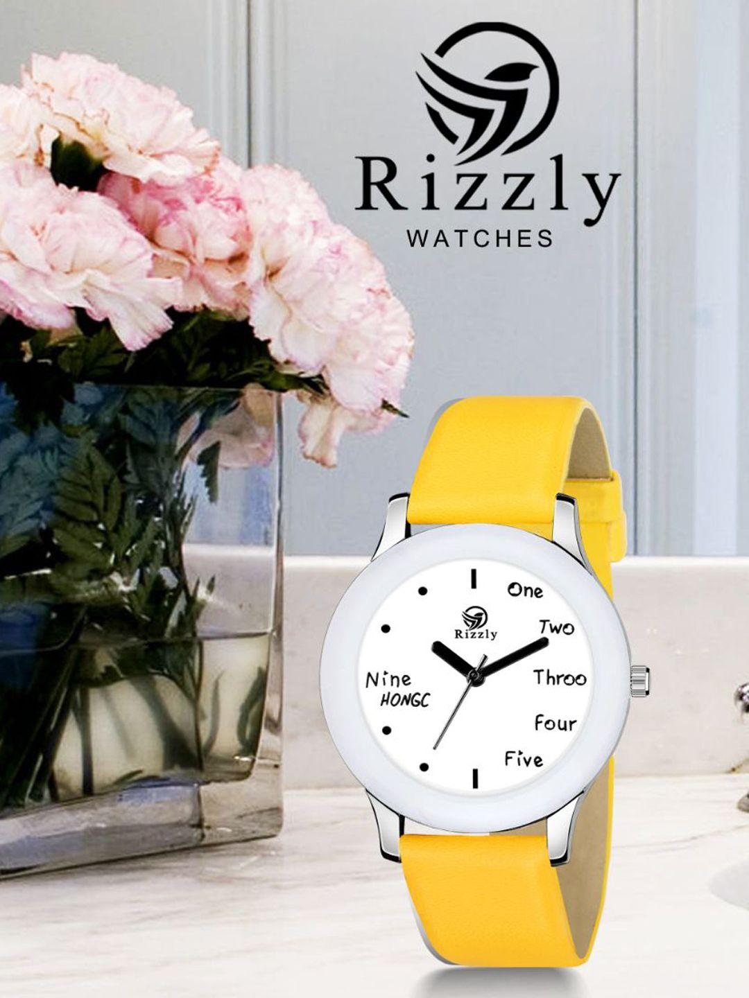 septem women white printed dial & yellow leather bracelet style straps analogue watch sp-117 yellow-septem