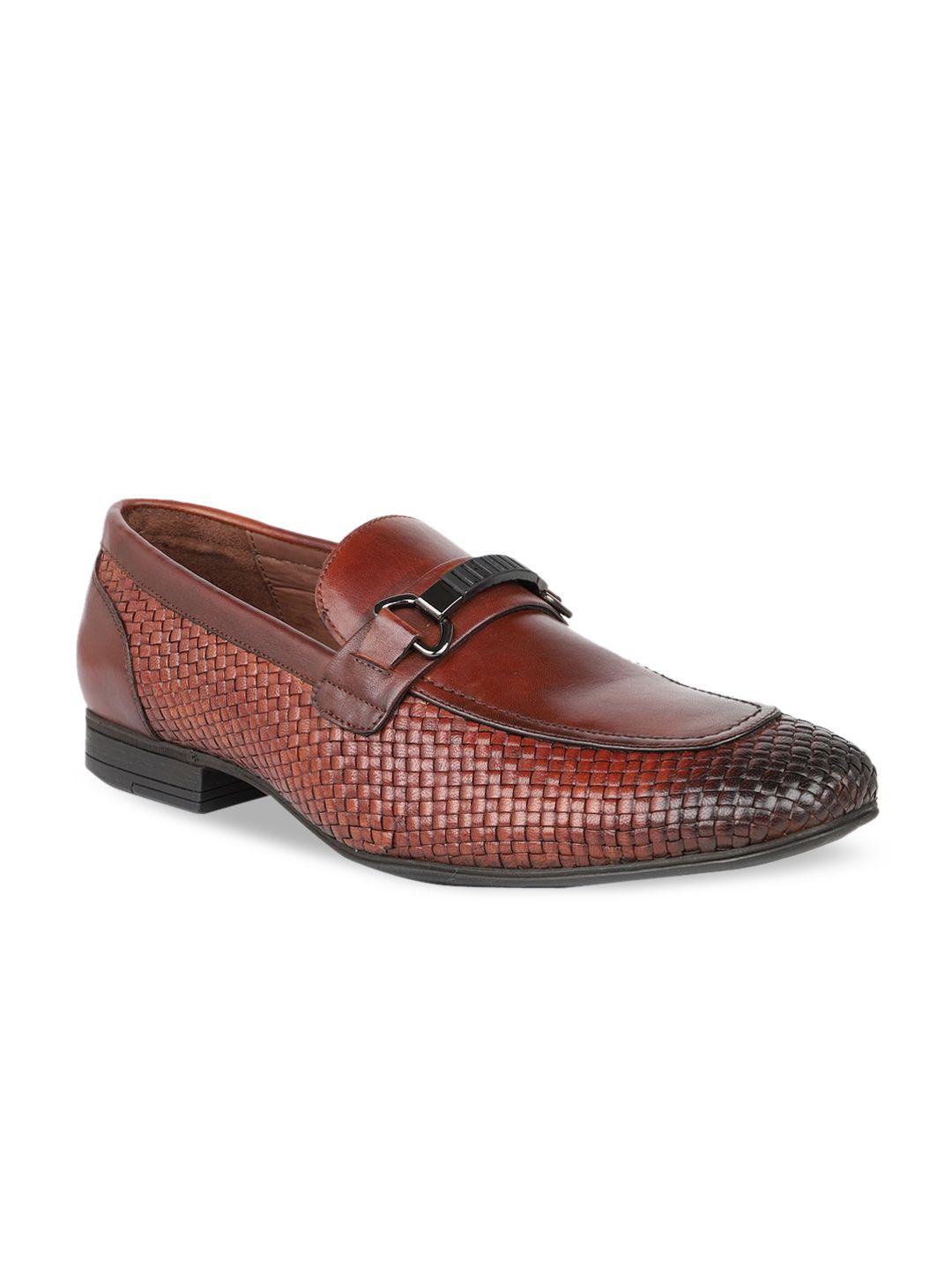 atesber men brown textured formal slip-on shoes