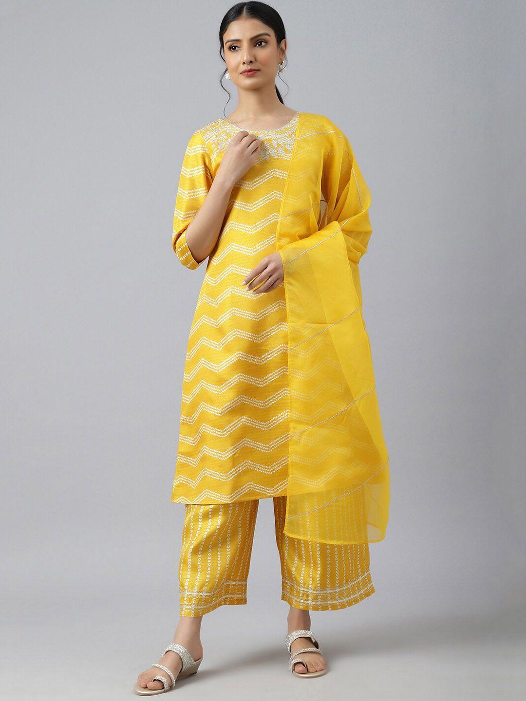 w women yellow kurta with palazzos