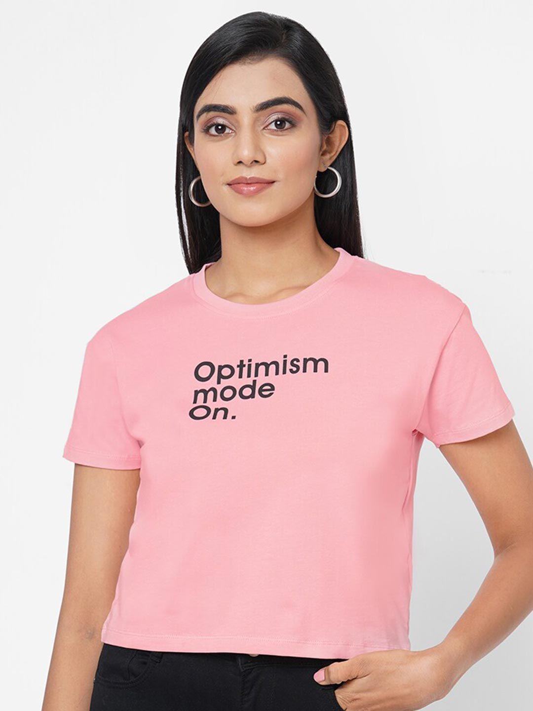 kraus jeans women pink typography slim fit t-shirt