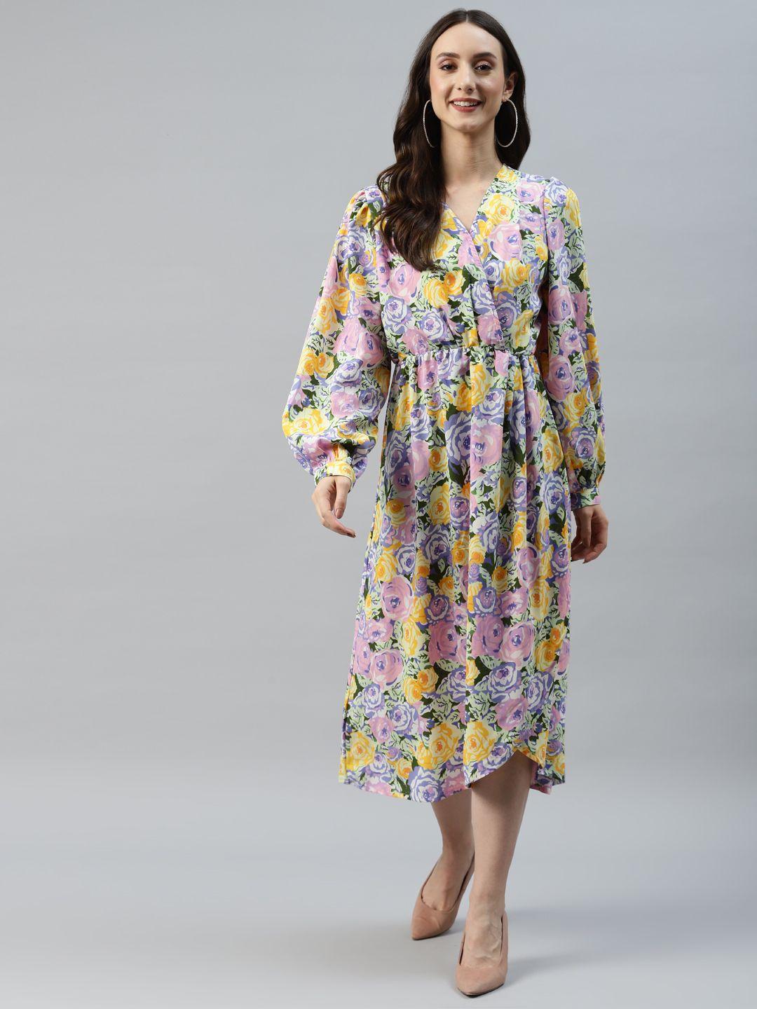 pluss lavender & yellow floral print midi dress